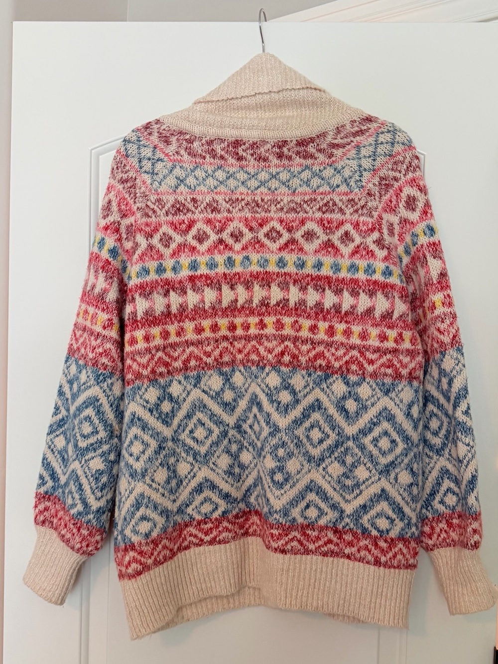 CAbi Cream, Red & Blue Fair Isle Zip Cardigan - size medium - Picture 3 of 7